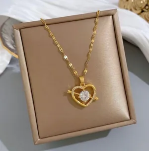 18K Gold Plated CZ Cubic Zirconia Love Heart Pendant Necklace for Women thumbnail 1