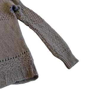 Free People Chunky Pullover V-Neck Sweater Neutral Brown Wool Stretch Size Large thumbnail 10