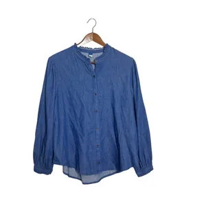 Old Navy Ruffle Collar Medium Wash Denim Jean Button Front Shirt Top thumbnail 2