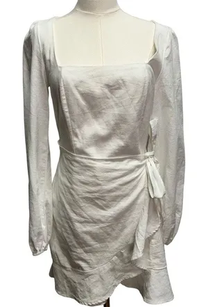 Princess‎ Polly The Villa Mini Dress Womens 8 White Long sleeve Preppy summer thumbnail 1