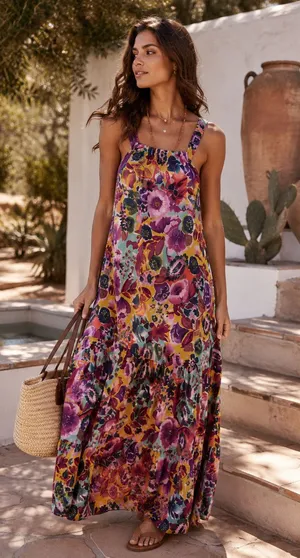 By Anthropologie Floral Modal Maxi Dress XXS Pockets Open Back Boho thumbnail 1