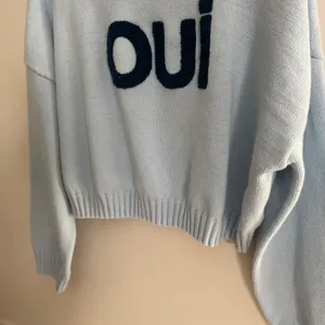 Sincerely Jules OUI Cropped Sweater Size M Baby Blue Pastel Coquette Spell Out thumbnail 5
