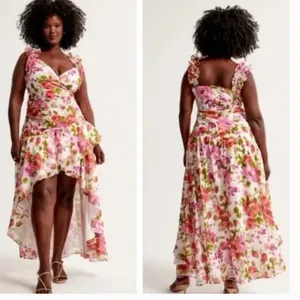 NWT Abercrombie & Fitch Floral Ruffle Strap High-Low Maxi Dress Wedding Guest thumbnail 6