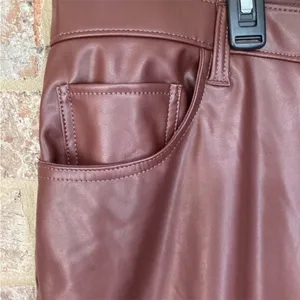 $99 Abercrombie & Fitch Brown Vegan Leather 90’s Straight Ultra High Rise Pants thumbnail 11