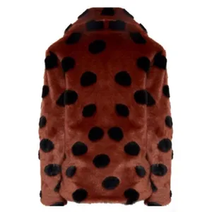 ICHI GINGERBREAD BROWN Faux Fur Coat With Abstract Accents Sz 40 Large NWT thumbnail 9