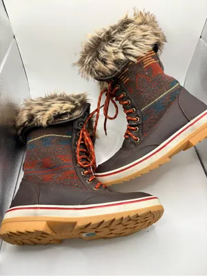Faux Fur-Trimmed Brown Patterned Women's Winter Boots thumbnail 1