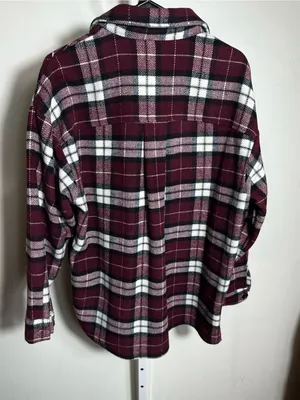 S305. Forever 21 Women's Burgundy Plaid Button-Up Shirt Jacket- oversized thumbnail 3