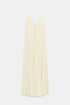 Zara Butter Pale Yellow Spaghetti-Strap Maxi Dress Bohemian Flowy Summer thumbnail 9