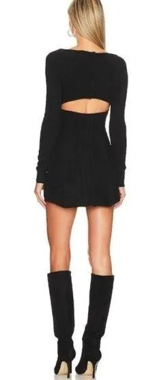 NWOT FREE PEOPLE Small World Mini long sleeves sweater Dress black sz M thumbnail 2
