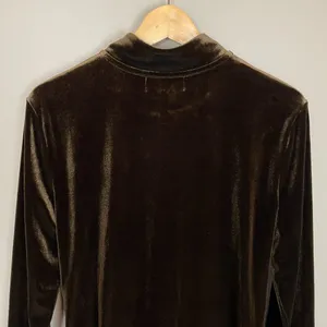 Vintage Velour Sweatshirt Zip-Up Tracksuit Brown Velvet‎ Women Size Large Jacket thumbnail 6