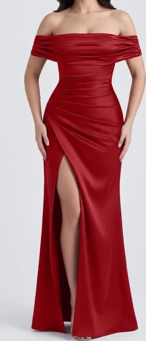NWT OYS Size XL Red Elegant Off Shoulder High Split Bodycon Evening Maxi Dress thumbnail 1