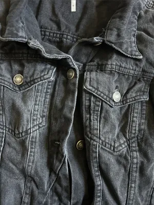 Free People Black Washed Denim Trucker Jacket thumbnail 3