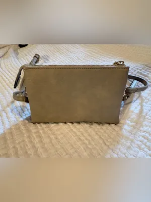 Taupe Three Pocket Zip-Top Women’s Bag. Use as Clutch or Crossbody. thumbnail 2