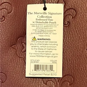 NWT.. Adrienne Vittadini Marseille Wine Leather Embossed Tote & Pouch MSRP $210 thumbnail 4