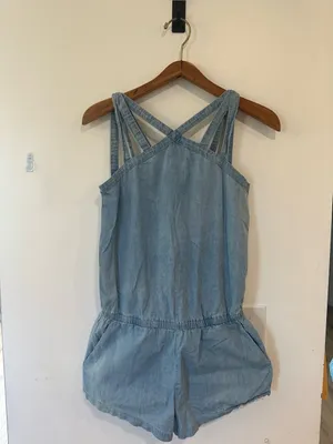 Fabletics Liza Chambray Romper Women's Size XS Light Wash Crossback Sleeveless thumbnail 2
