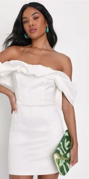 LULUS Bridal Bachelorette Engagement Bridal Shower Sexy Off the Shoulder Mini thumbnail 1