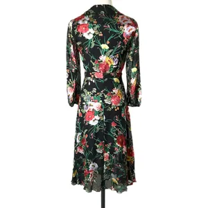 Alice + Olivia Abney Midi Wrap Dress Viscose Silk Black Floral Burnout Size 0 thumbnail 4