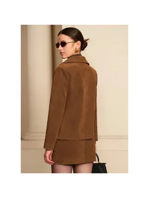 Commense Jacket Size‎ XS Camel Brown Faux Suede Zip Front Shoulder Pad Corpcore thumbnail 3