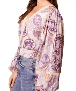 Band Of The Free New Paisley Lace V-Neck Balloon Sleeve Crop Top Size Small thumbnail 2