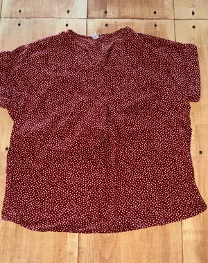 Old Navy‎ Womens Rust Orange Polka Dot V-Neck Short Sleeve Blouse Top Small thumbnail 1