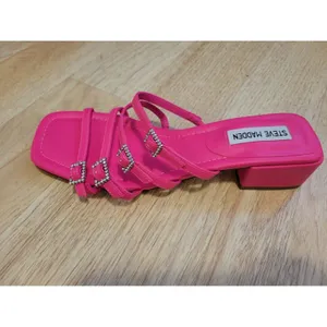 New womens sz 7 Steve Madden pink African slide sandals Y2K rhinestone short thumbnail 3
