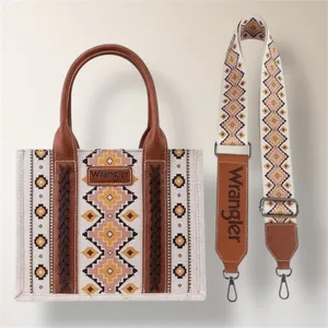 New Wrangler Aztec Canvas Tote Crossbody Bag Coffee Brown Southwestern‎ Purse thumbnail 2
