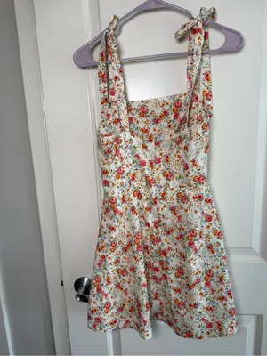 Zara White Floral Tie-Strap Mini Dress thumbnail 5