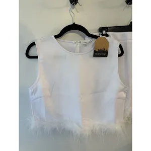 Skirt & Top Set Main Strip 2 Piece White Feather Trim SizeLarge NEW Wedding Bach thumbnail 2