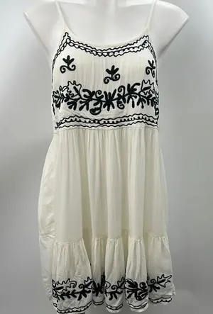 Boho Daze Cream Sundress with Spaghetti Straps and embroidered details thumbnail 1