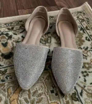 Rampage rhinestone studded pointed toe open side flats wedding glam thumbnail 1