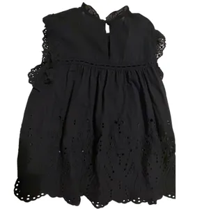 Adiva Black Eyelet Embroidered Sleeveless Top Ruffle‎ Neck Cotton Blouse Large thumbnail 8
