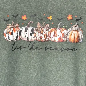 Gildan Tis the Season Pumpkins Fall Vibes Women’s Large Military Green T-Shirt thumbnail 2