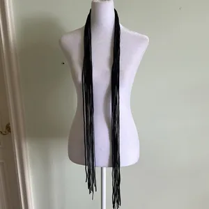 Black Crinkle Material Long Adjustable Necklace thumbnail 4