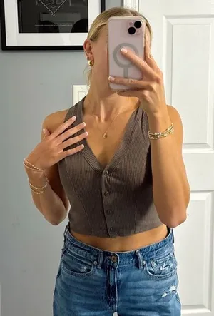 Urban Outfitters Brown Button Down Tank Top thumbnail 1