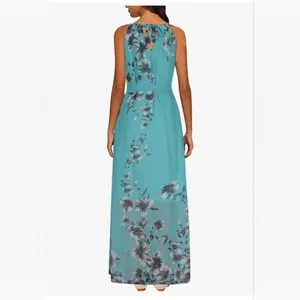 Floral Halter Maxi Dress - Teal, Size M thumbnail 5