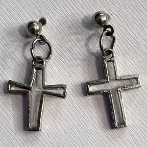 FREE GIFT WITH PURCHASE! Silver Tone Dangle Cross Earrings thumbnail 1