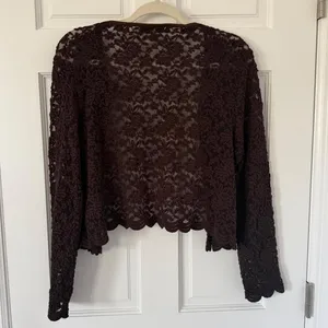 vintage y2k boho indie cottage coquette brown lace long sleeve cardigan top thumbnail 2