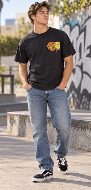 Santa Cruz x SpongeBob SquarePants Unisex Black Graphic Tee Nickelodeon Y2K-S thumbnail 1