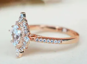 Oval Cut Halo Rhinestone Gold Silver Ring Crystal thumbnail 3