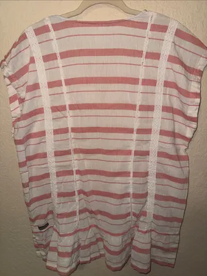 Matilda Jane Coral and White Striped Peasant Top with Braided Trim thumbnail 3