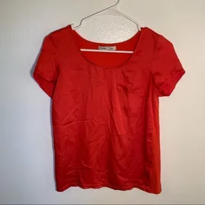Old Navy Womens Sz XS Scoop Neck Short Sleeve Blouse Red Pink Mixed Media Pocket thumbnail 2