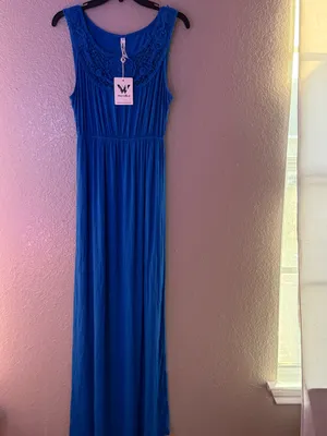 NEW White Mark Royal Blue Crochet Maxi Dress M Boho Stretchy Summer Sleeveless thumbnail 4