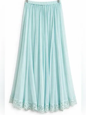 Anthropologie Sheer Lace Trim Maxi Skirt Soft Mint Blue Romantic Coquette S NWOT thumbnail 3
