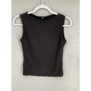 Uniqlo Womens Tank Top Black Textured Seersucker Boat Neck Size Small thumbnail 2