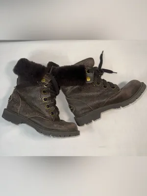 BEARPAW Kayla Women 7 Brown Suede Shearling Fur Cuff Lace Up Plaid Winter Boots thumbnail 5