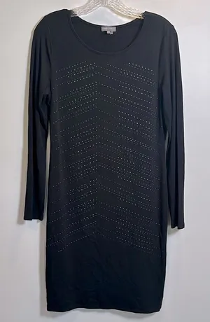 Vince‎ Camuto Studded Long Sleeve Knit Career Dress Women's Medium Black thumbnail 1