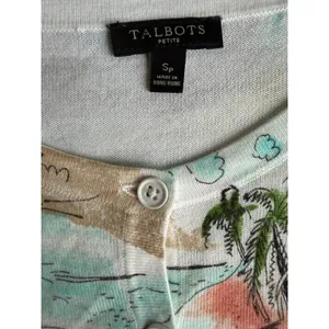 Talbots Petite Tropical Scenic Print Cardigan Sweater SP Coastal Resort thumbnail 8