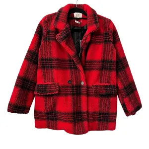 Stoosh Peacoat Jacket Double Breasted in Red and Black Plaid Size L thumbnail 1