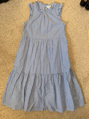 J.Crew Seersucker Coastal Blue White Stripe‎ Tiered Midi Dress Pockets 4P thumbnail 2
