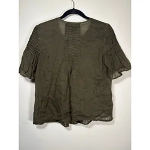 Banana Republic Top Olive Green Ramie Pintuck Pleated Button Down Earthy Small thumbnail 5